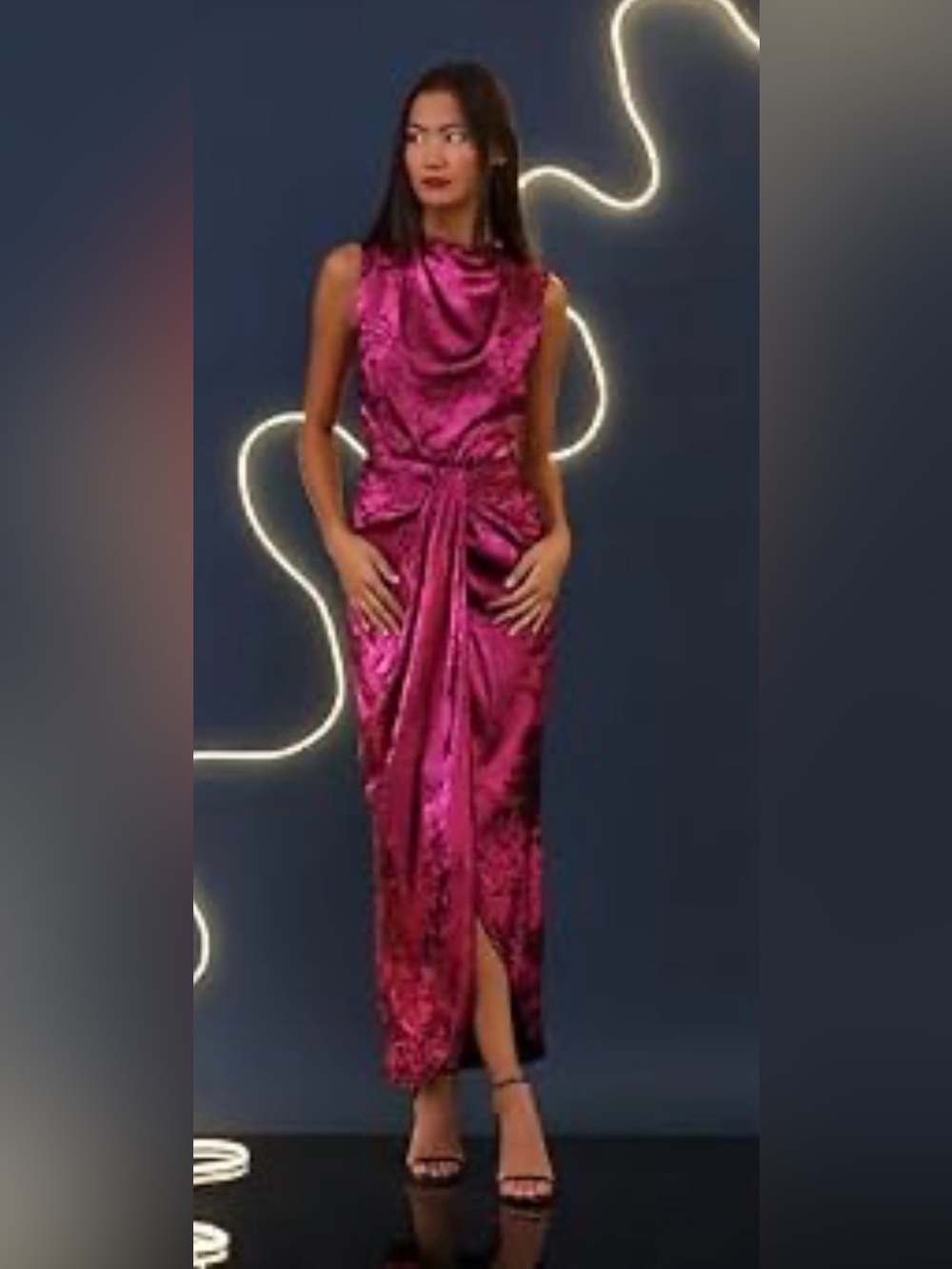 Donna Morgan Metallic Foil Mock Neck Midi Dress Pink US 8 UK 12 EU 38